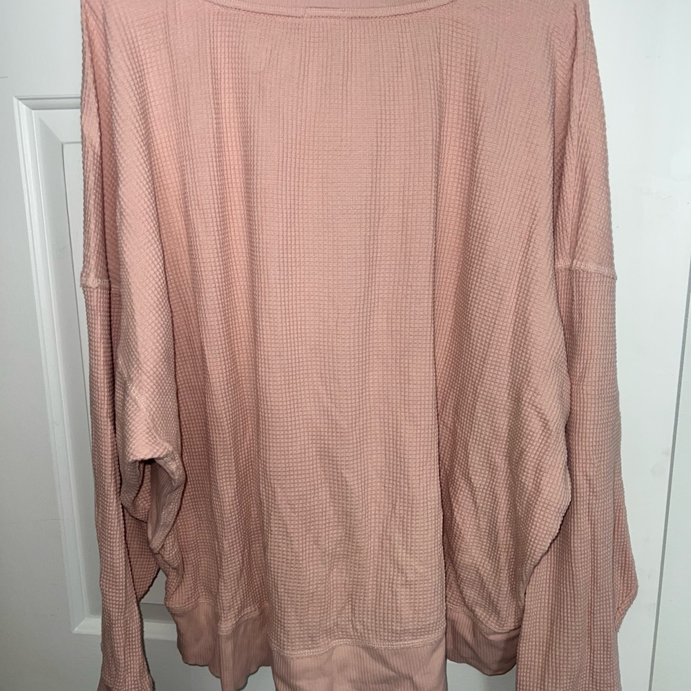 Aerie Pink Waffle Knit Sweatshirt - Picture 2 of 4